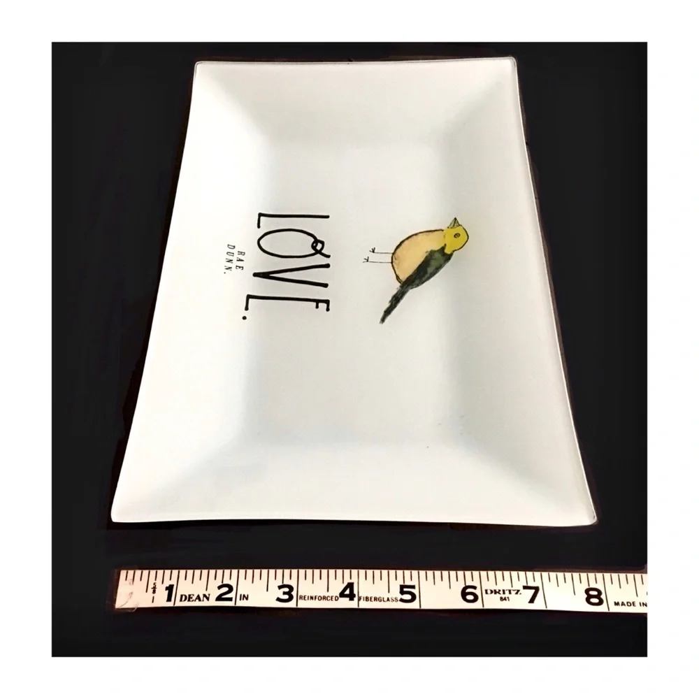 Rae Dunn LOVE Glass Accent Tray with Bird Graphic